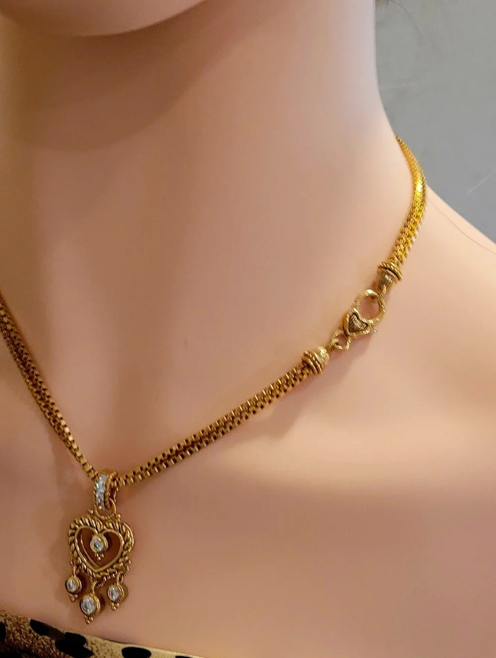 Judith Ripka,Rare Find Signature Textured Gold-tone Heart-Diamonique Necklace 18 - Picture 16 of 17